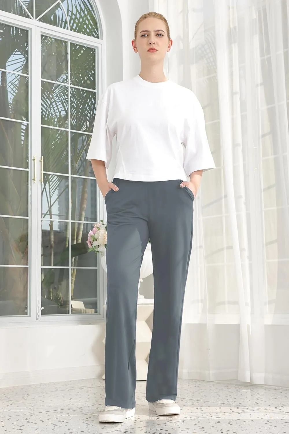 Bamans Dress Pants Women Bootcut Flare Leggings High Waisted Work Business Office Trousers Yoga Slacks with Pockets