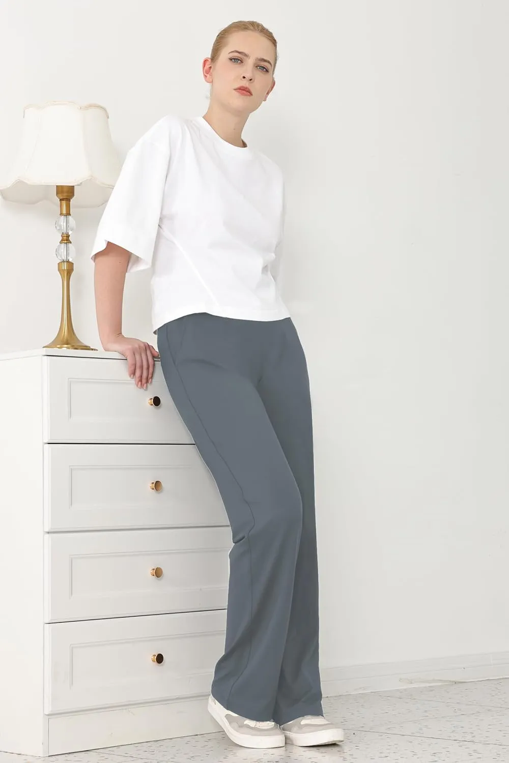 Bamans Dress Pants Women Bootcut Flare Leggings High Waisted Work Business Office Trousers Yoga Slacks with Pockets
