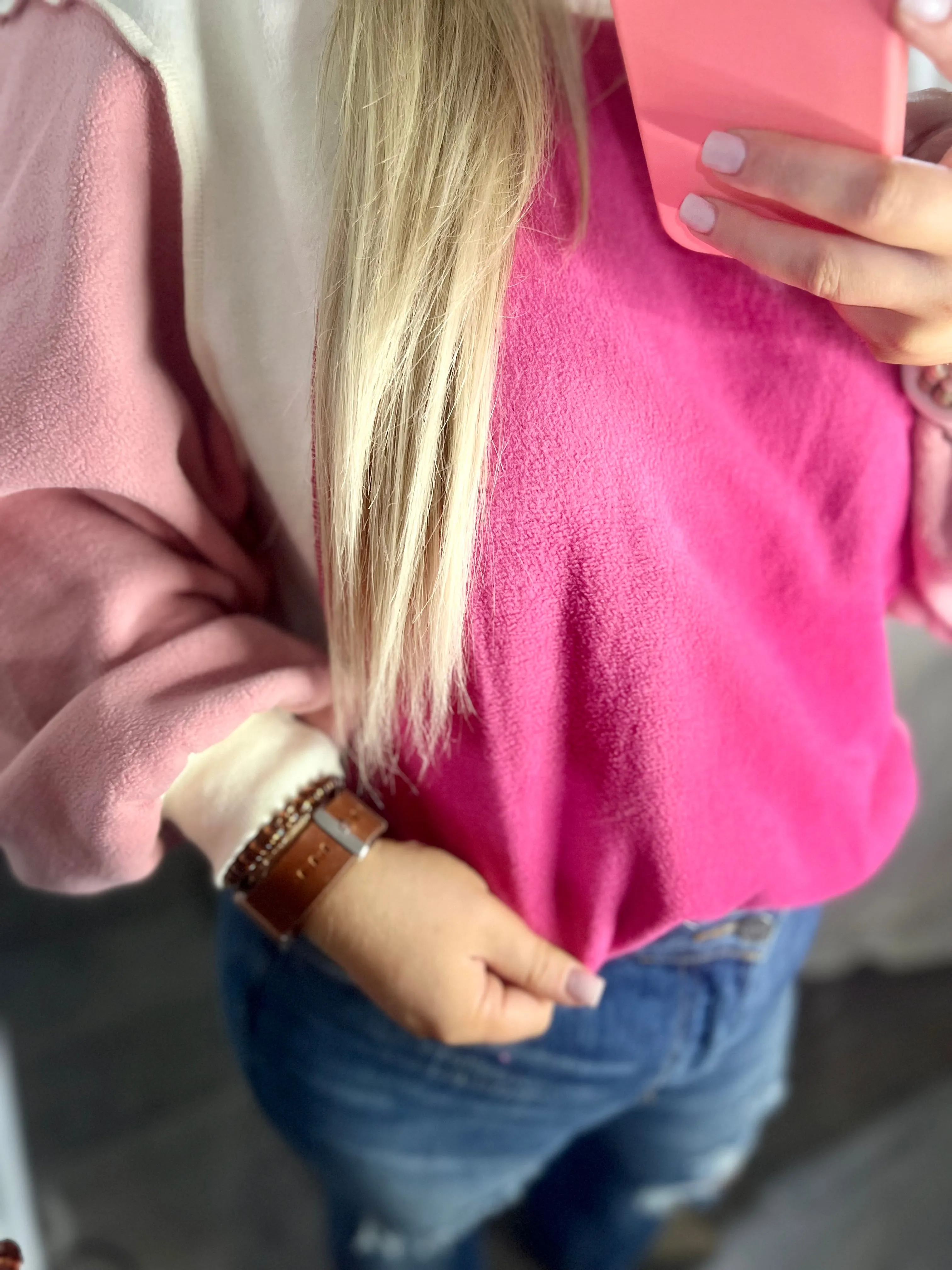 Barbie pink Casual Seam out Pullover Sweatshirt