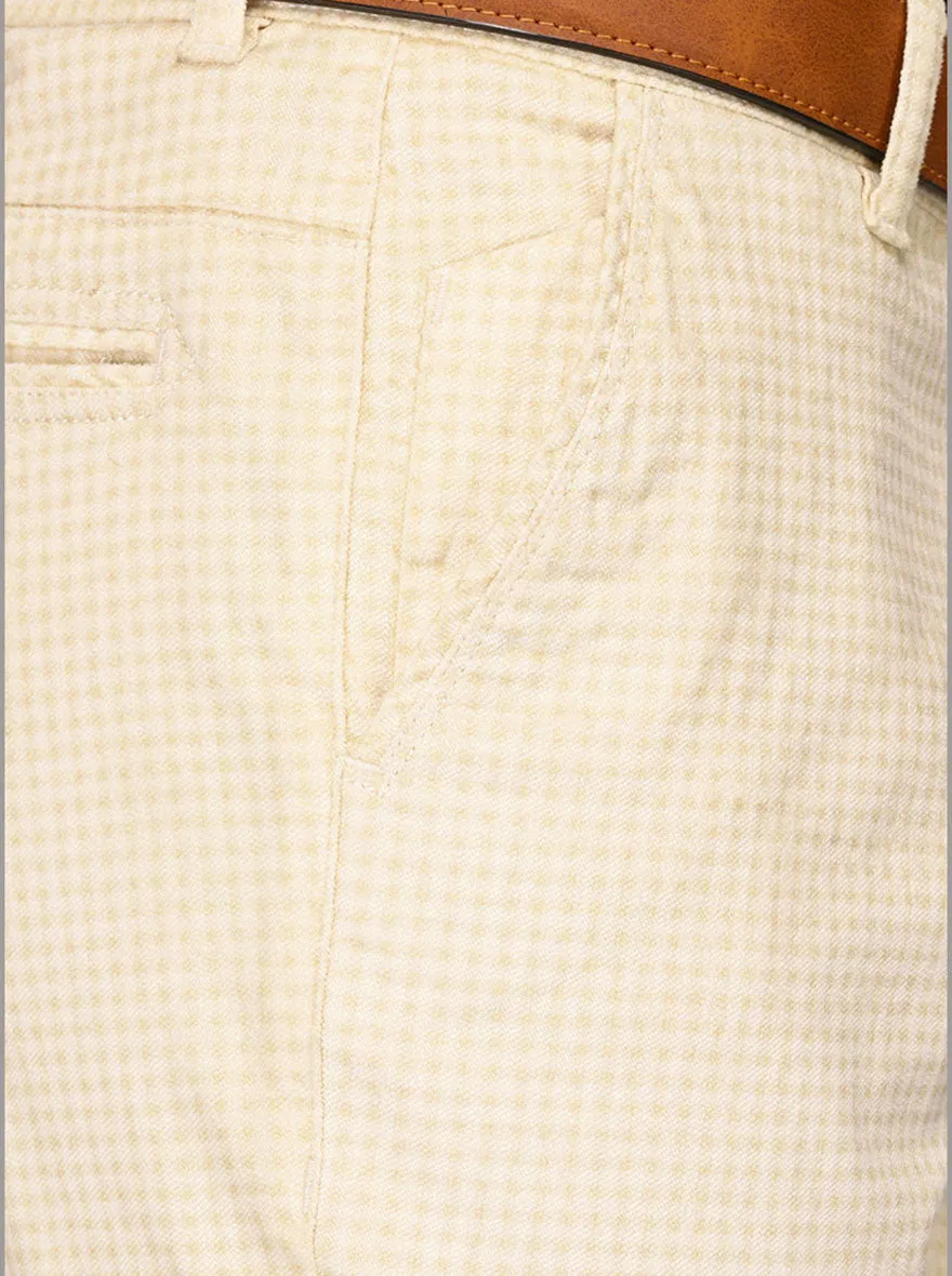 Beige Chequered Slim Fit Club Wear Trouser