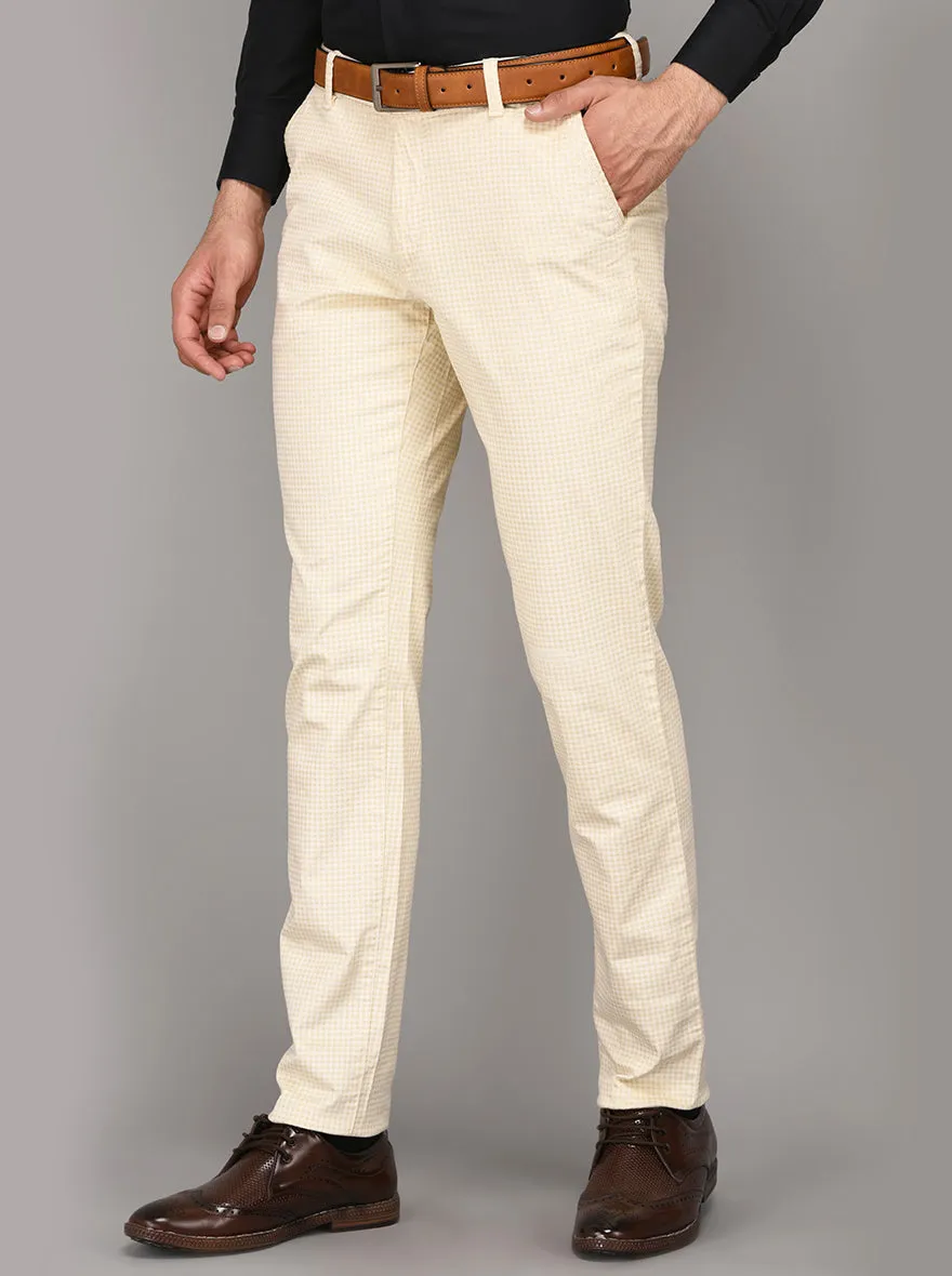Beige Chequered Slim Fit Club Wear Trouser