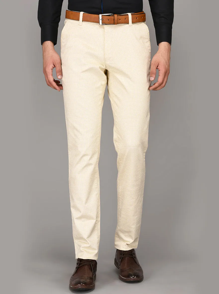 Beige Chequered Slim Fit Club Wear Trouser