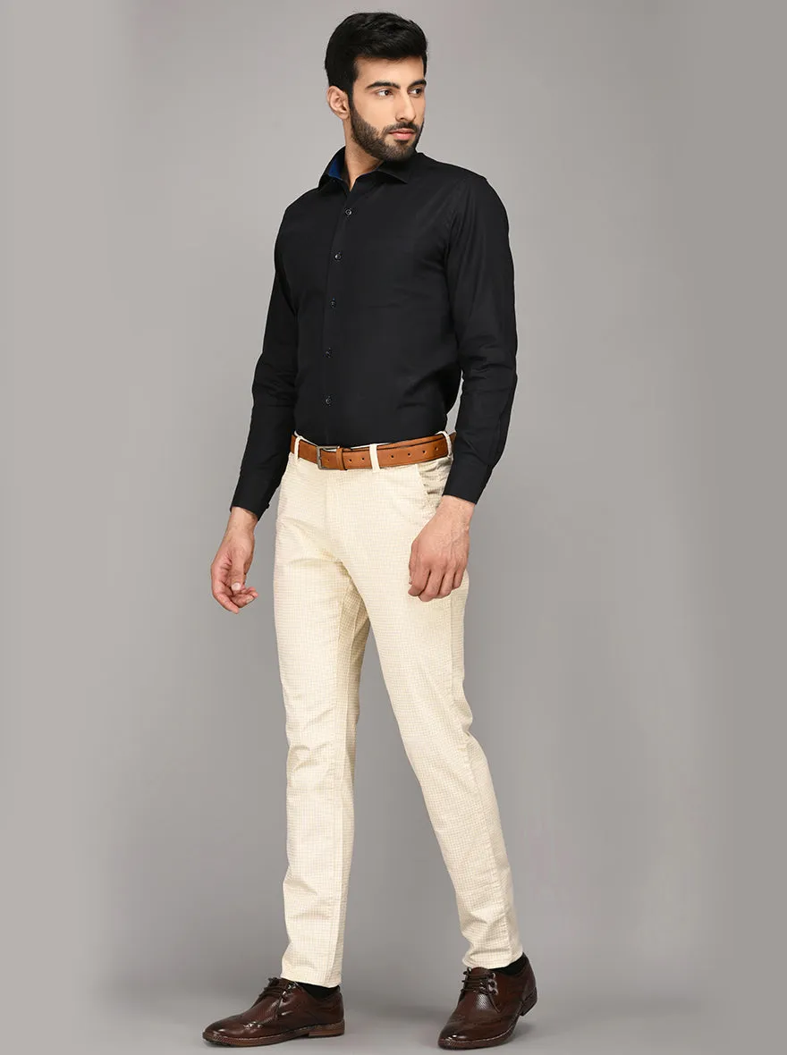 Beige Chequered Slim Fit Club Wear Trouser