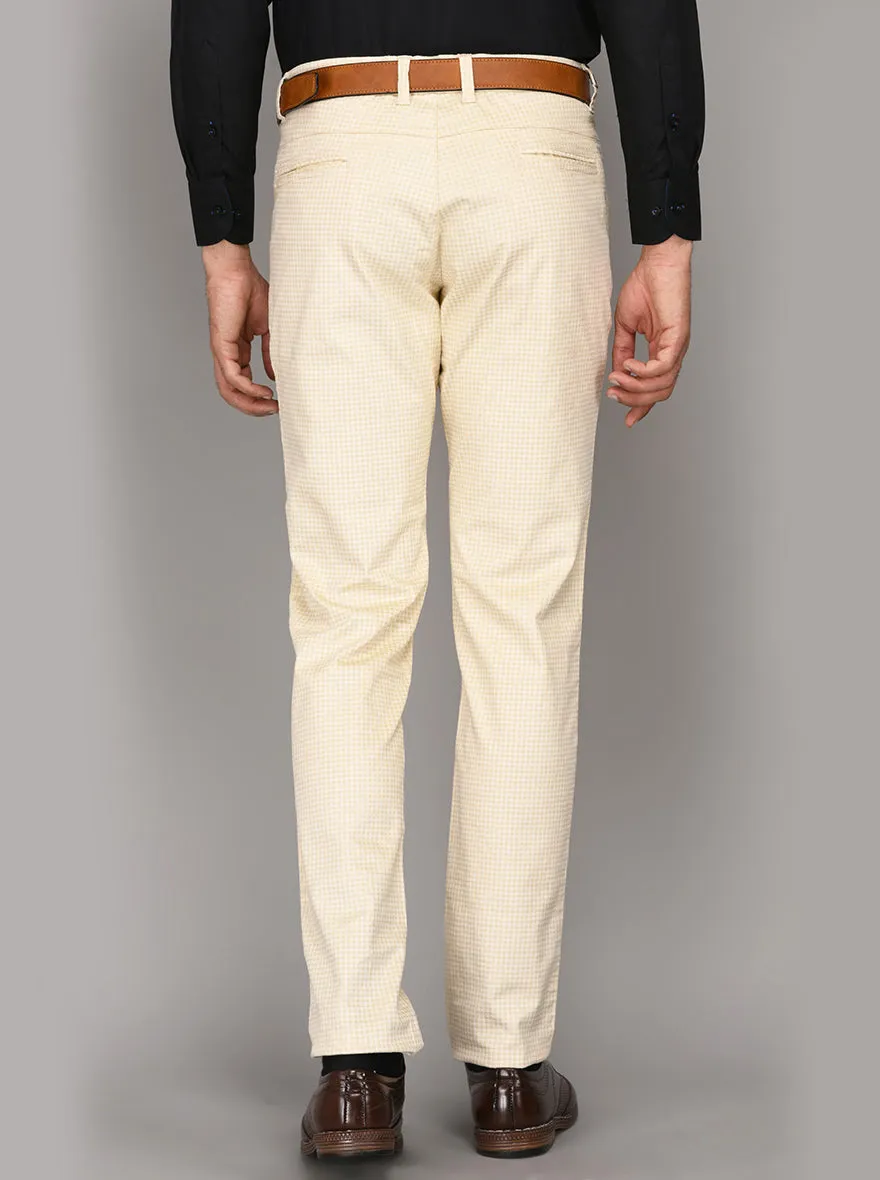 Beige Chequered Slim Fit Club Wear Trouser