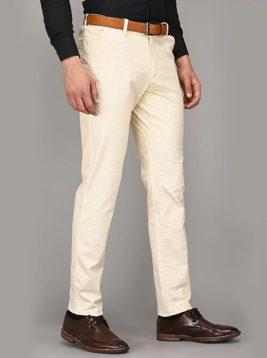 Beige Chequered Slim Fit Club Wear Trouser