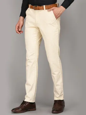Beige Chequered Slim Fit Club Wear Trouser