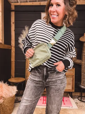 Black & White Split Stripe Round Neck Crew