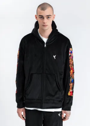 Black Chaos Embroidery Comfy Zip Up Hoodie