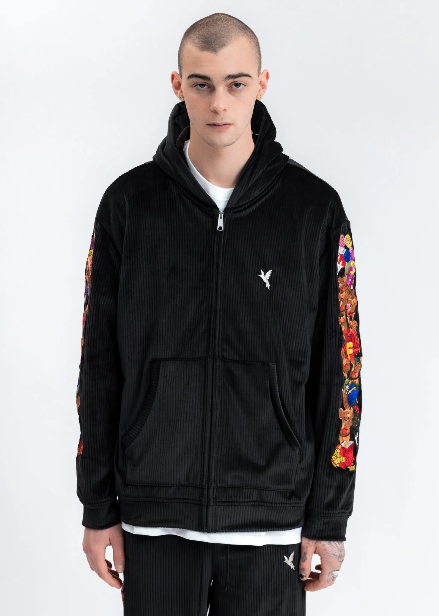 Black Chaos Embroidery Comfy Zip Up Hoodie