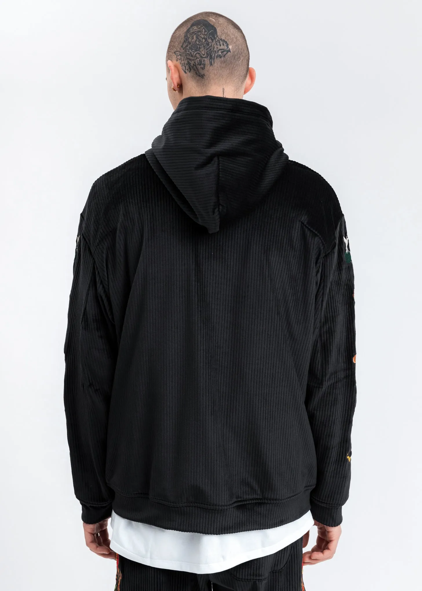 Black Chaos Embroidery Comfy Zip Up Hoodie