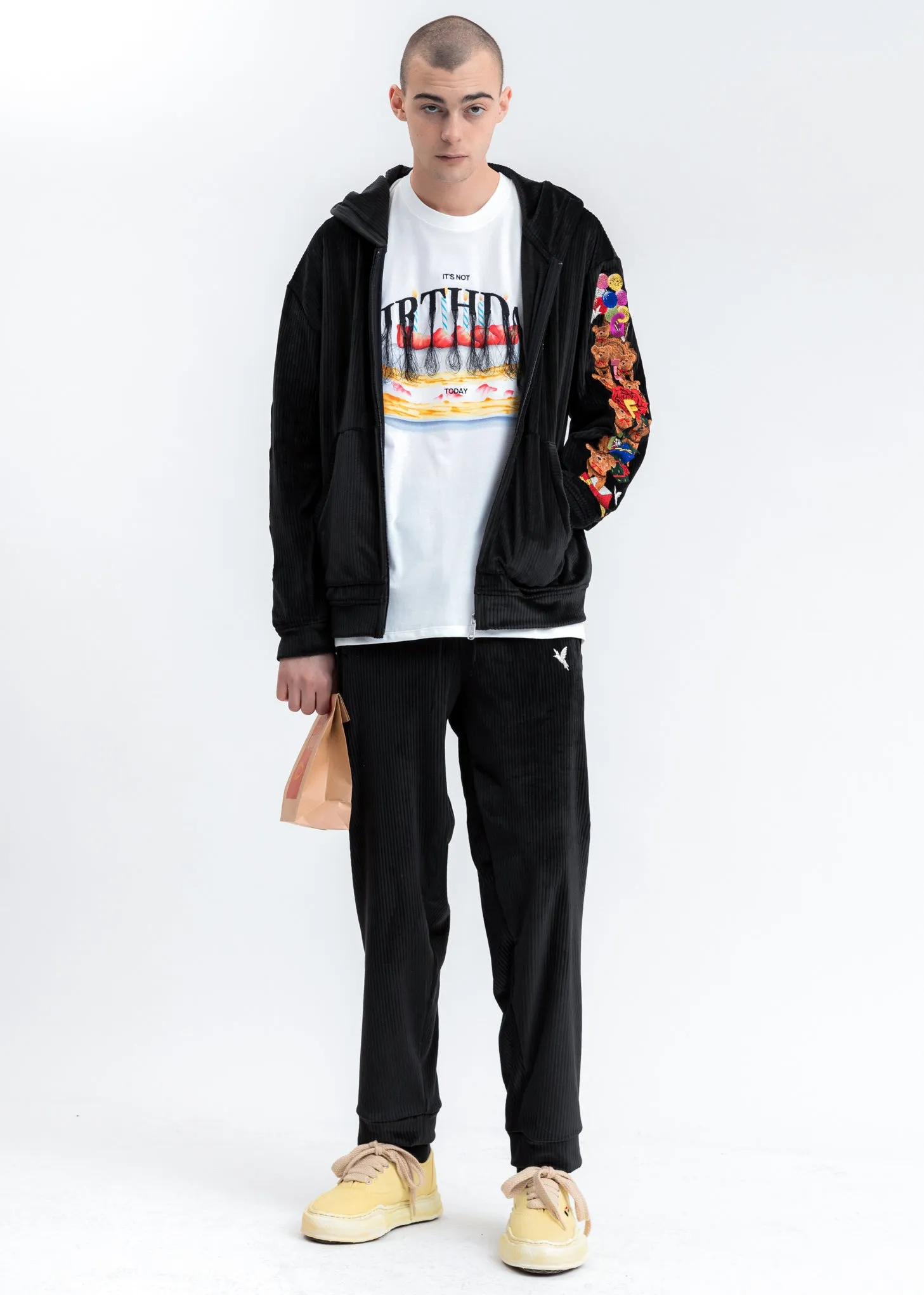 Black Chaos Embroidery Comfy Zip Up Hoodie