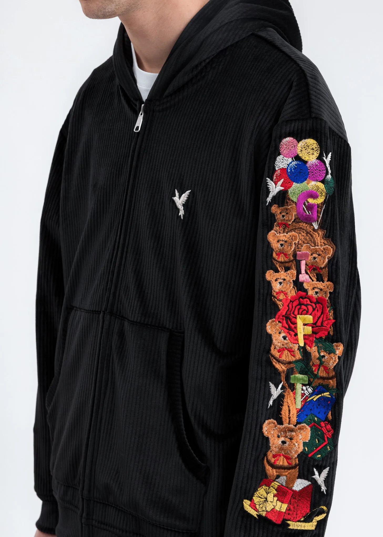 Black Chaos Embroidery Comfy Zip Up Hoodie
