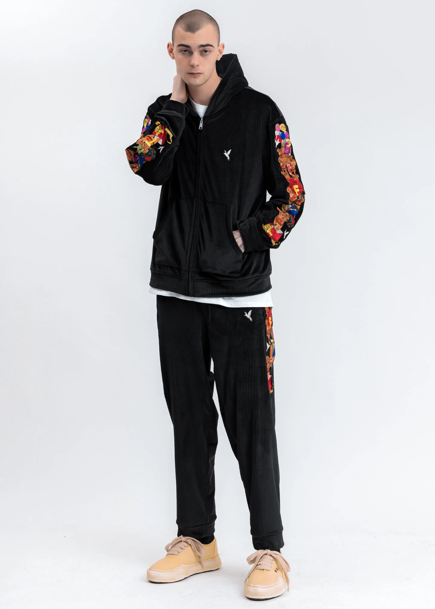 Black Chaos Embroidery Comfy Zip Up Hoodie