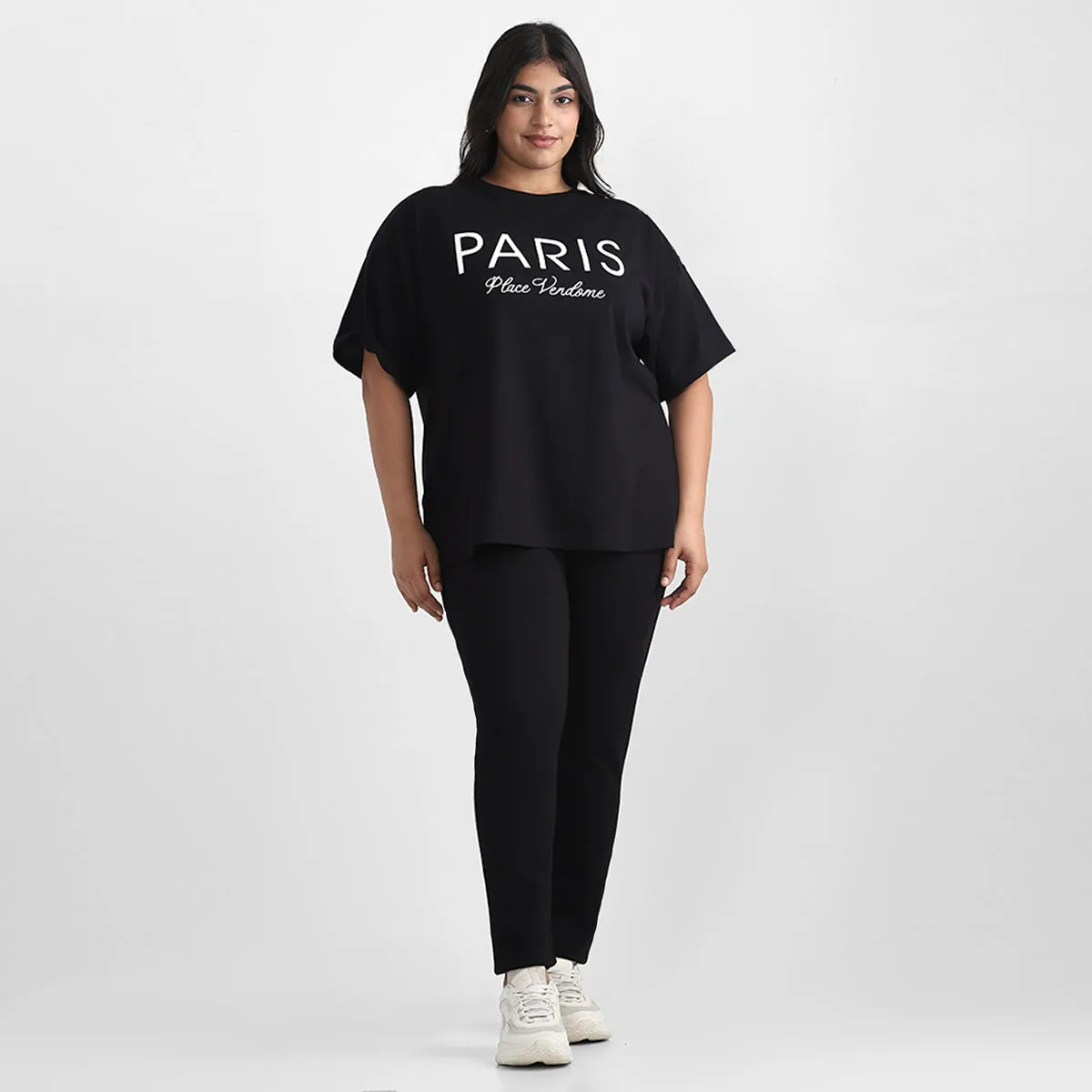 Black City Plus Size Chest Print Cotton Tee