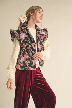 Black Floral Puff Vest