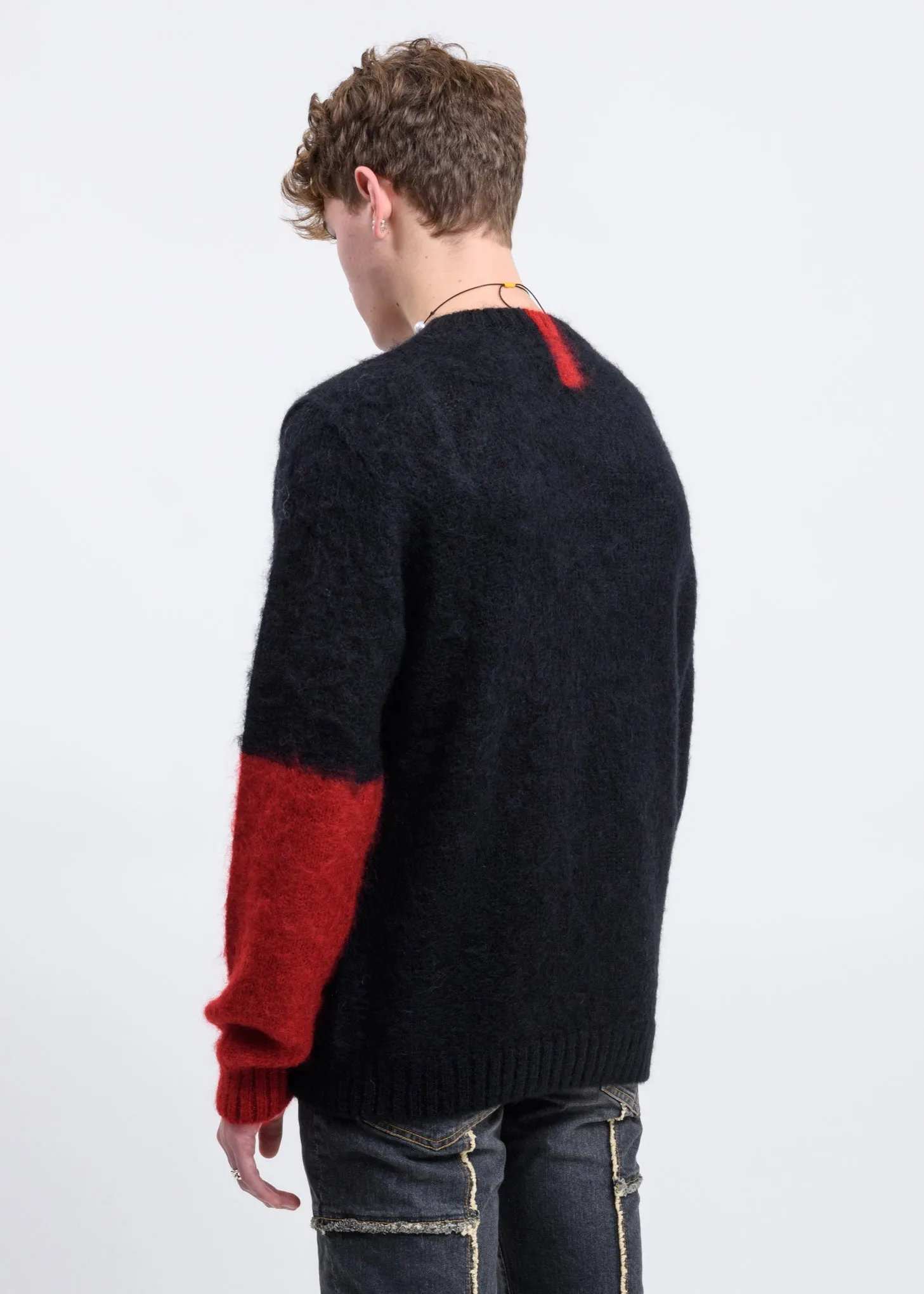 Black Mohair Sweater w/ Red Colour Block