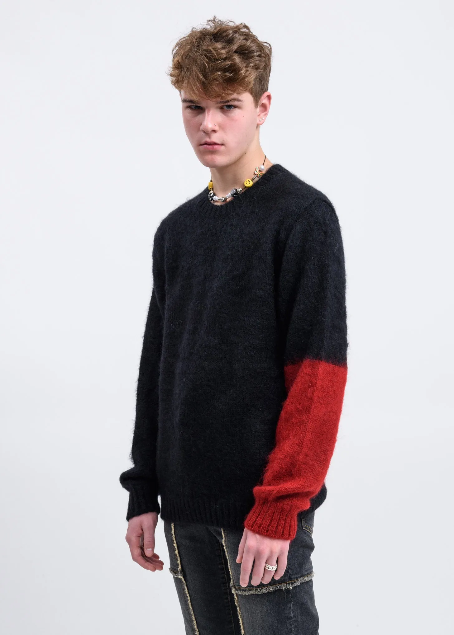 Black Mohair Sweater w/ Red Colour Block