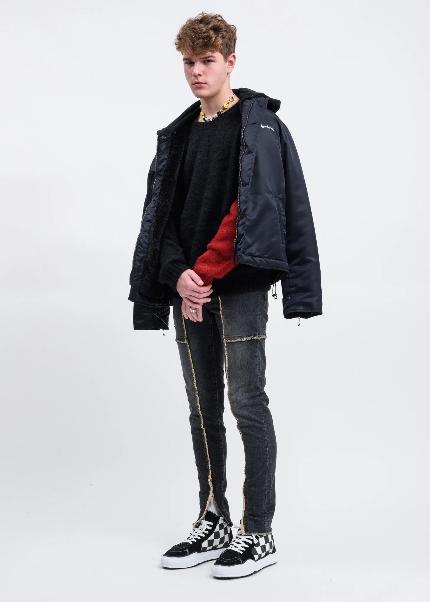 Black Mohair Sweater w/ Red Colour Block