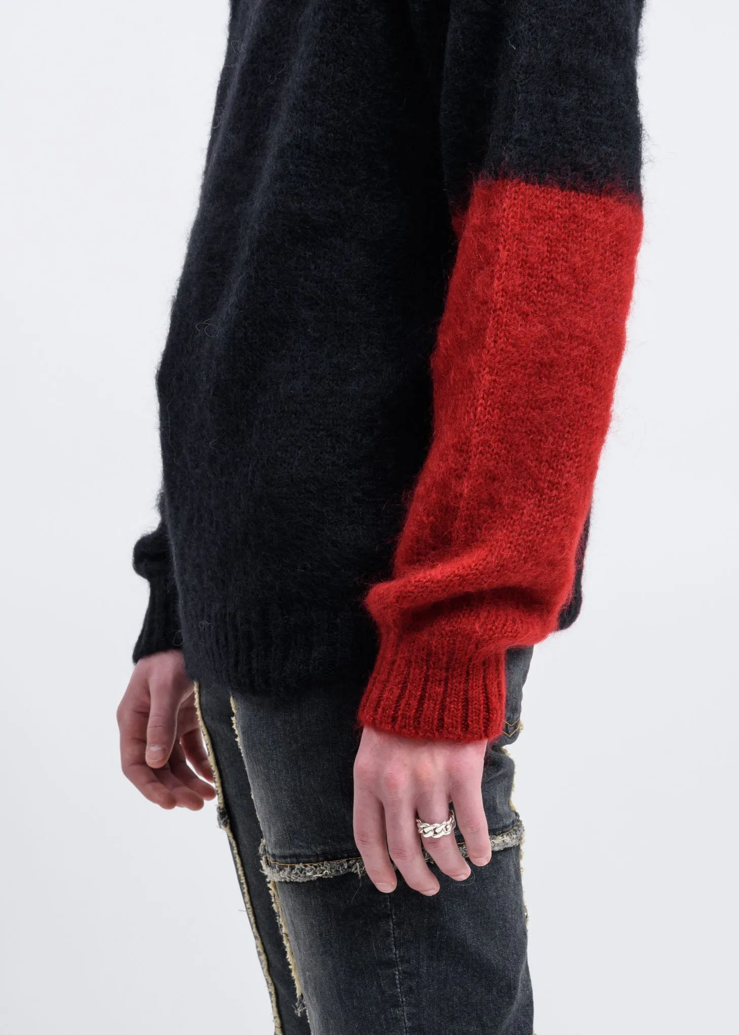 Black Mohair Sweater w/ Red Colour Block