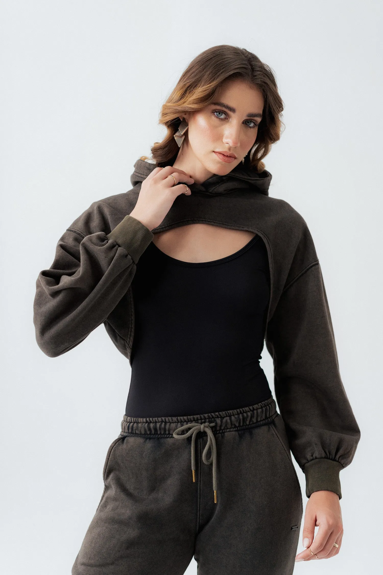 Black Oversized Cropped Hoodie