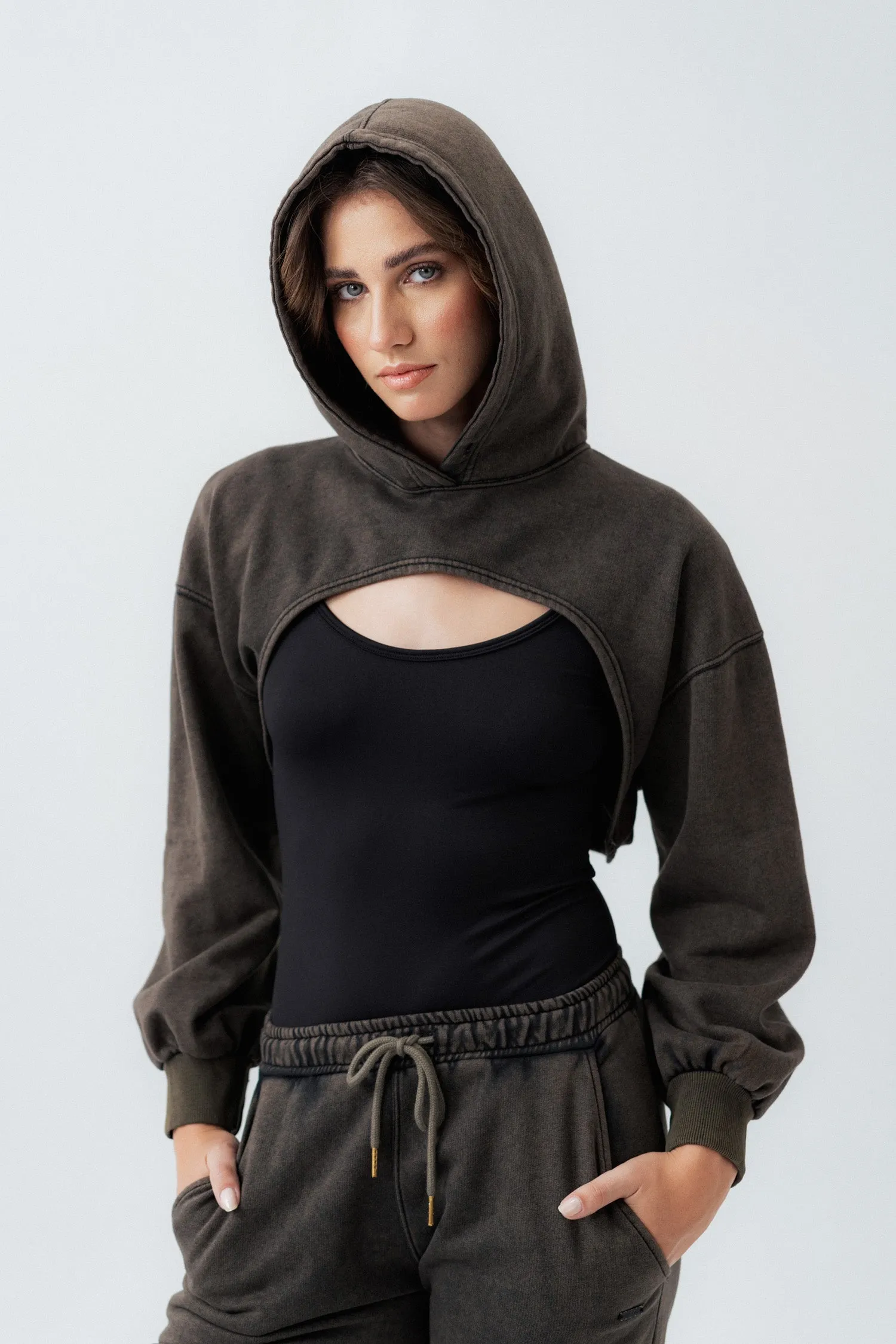 Black Oversized Cropped Hoodie