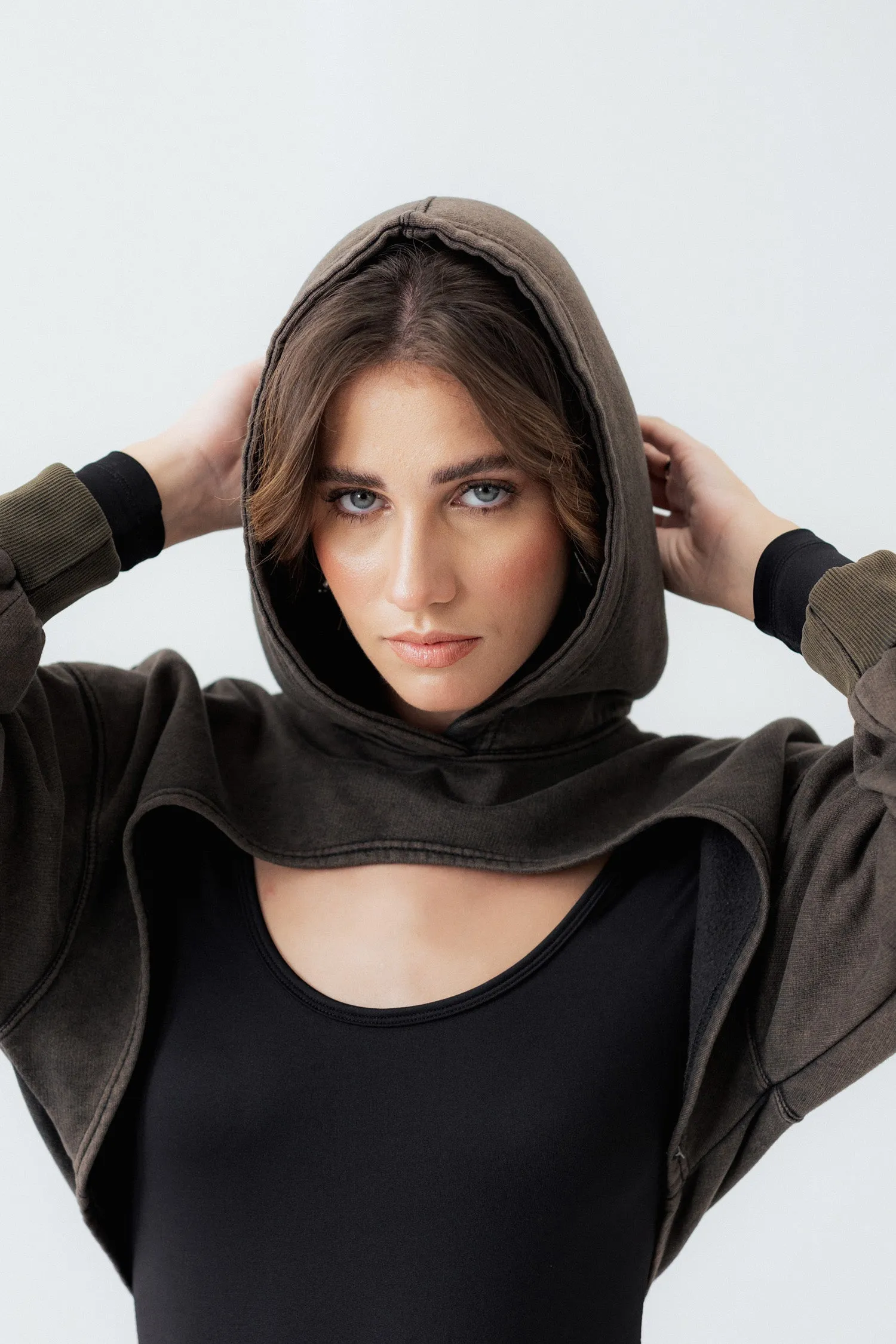 Black Oversized Cropped Hoodie