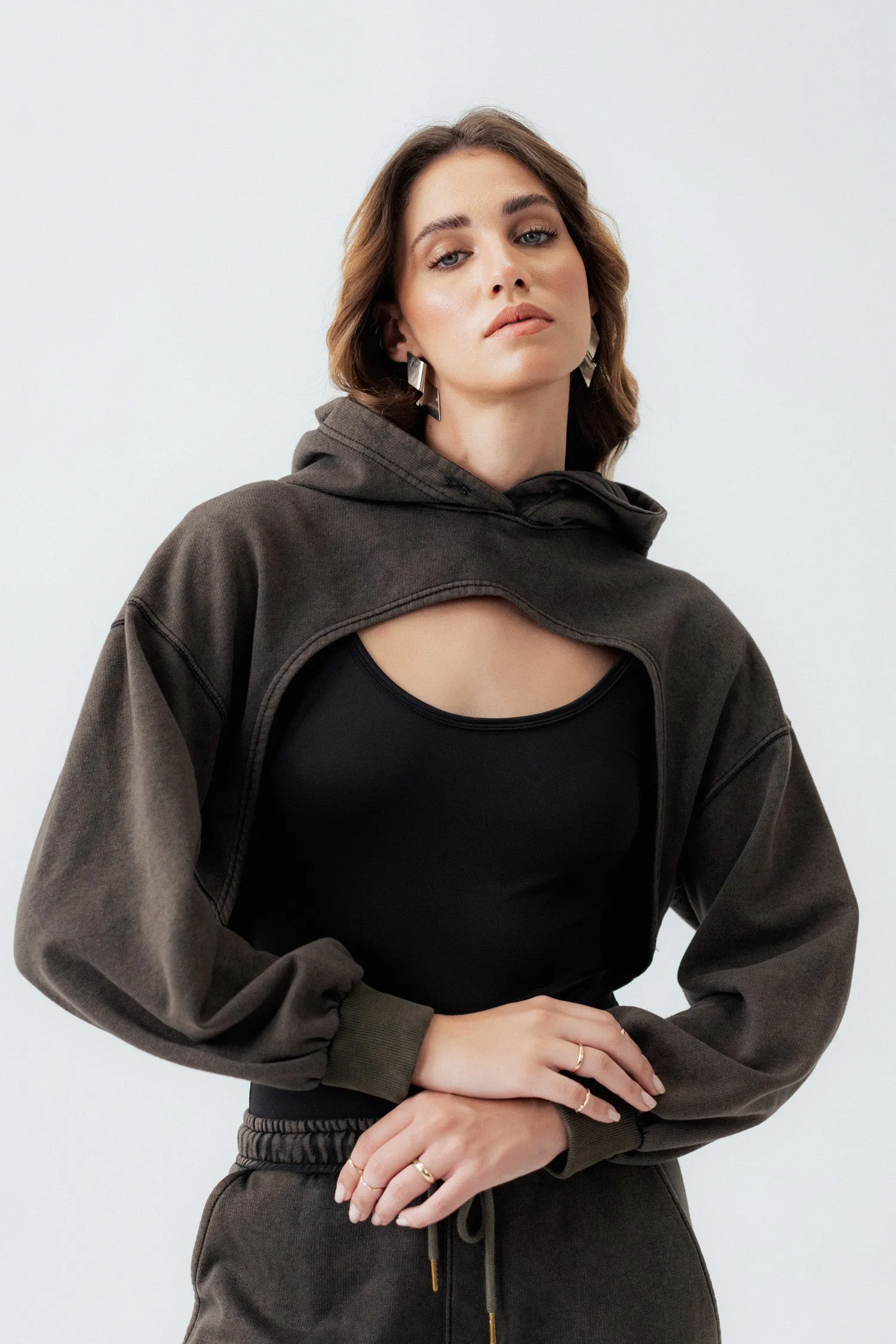 Black Oversized Cropped Hoodie