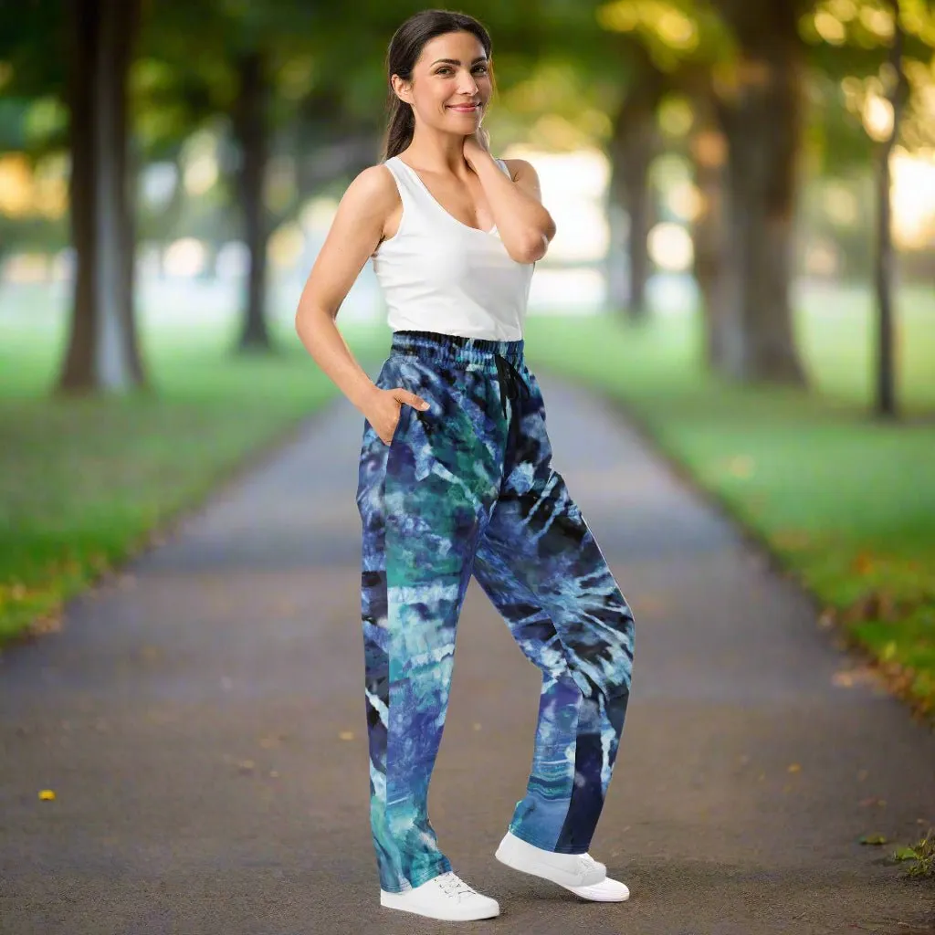 Blue Tie-Dye Eco-Friendly Joggers – Retro Wide-Leg Style 2XS-6XL