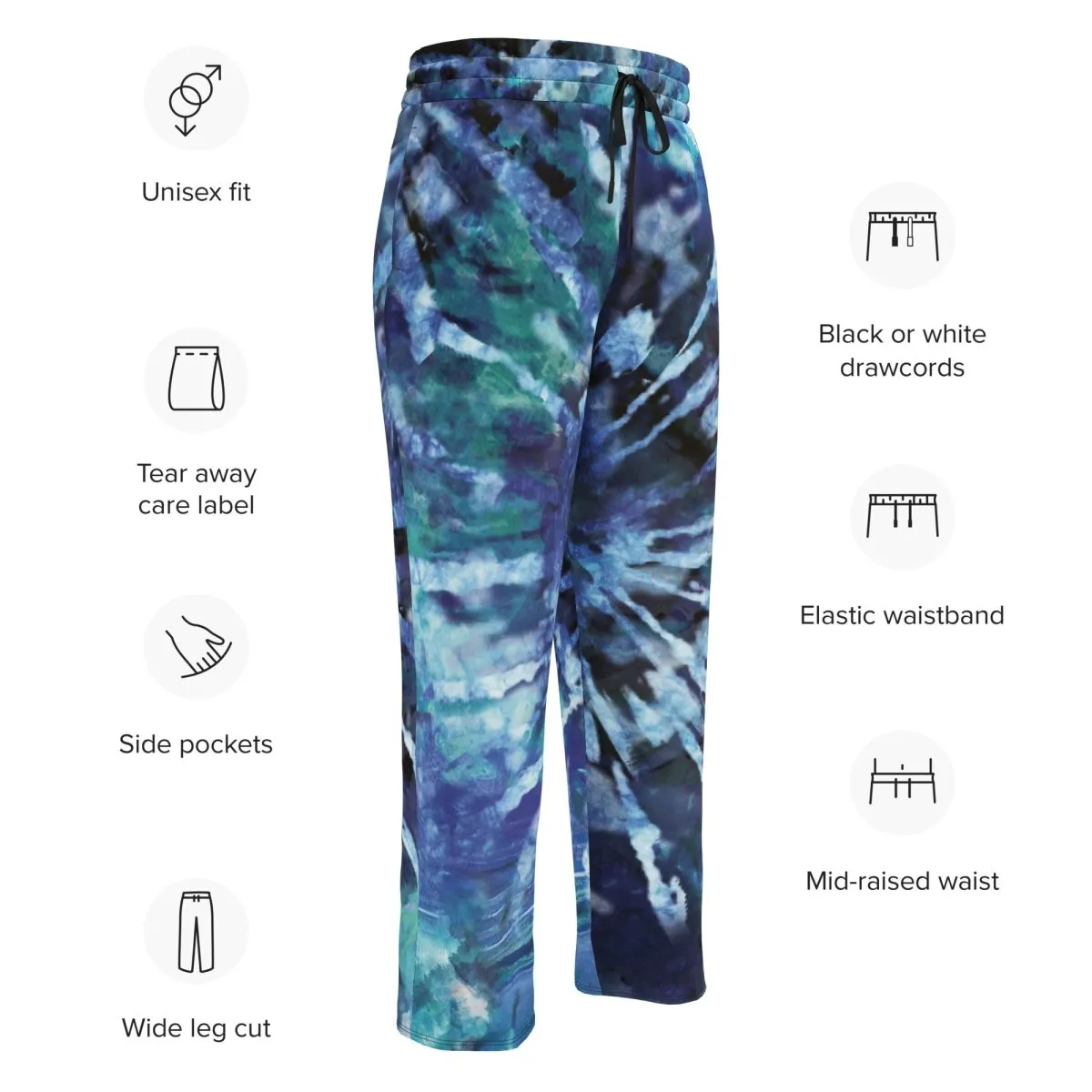 Blue Tie-Dye Eco-Friendly Joggers – Retro Wide-Leg Style 2XS-6XL