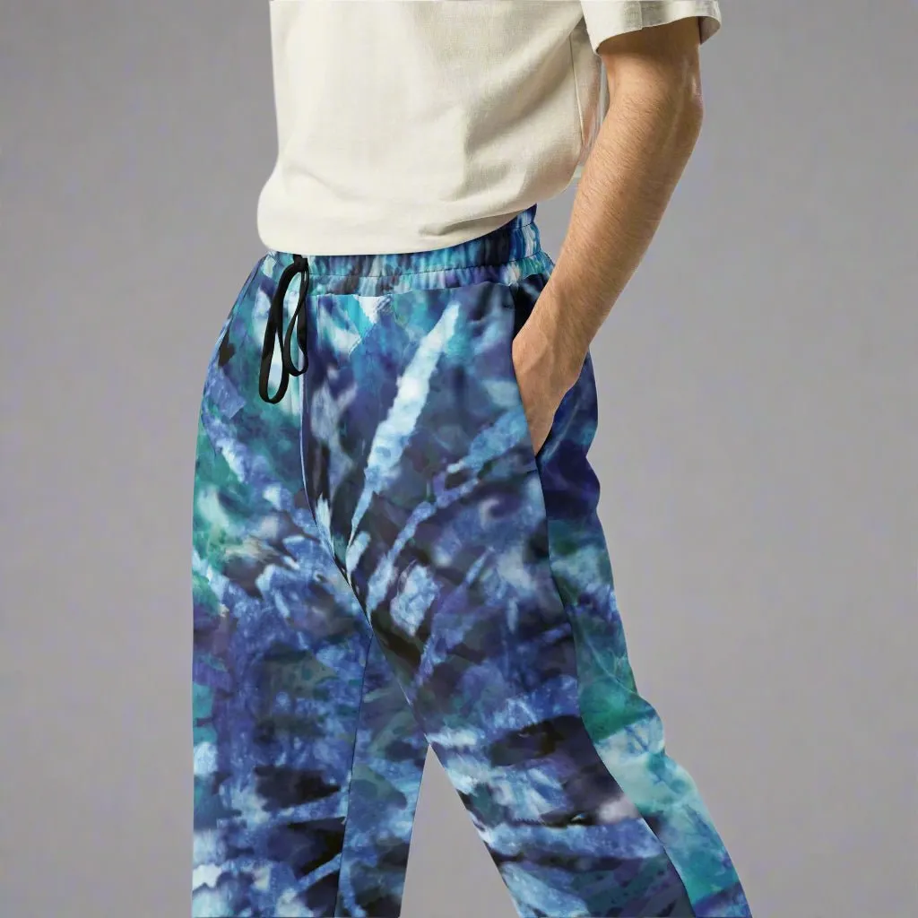 Blue Tie-Dye Eco-Friendly Joggers – Retro Wide-Leg Style 2XS-6XL