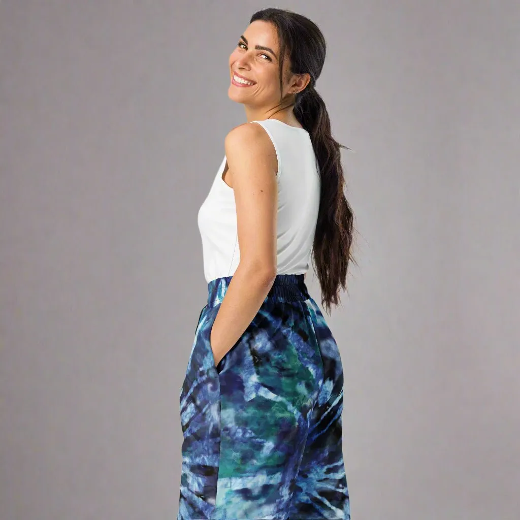 Blue Tie-Dye Eco-Friendly Joggers – Retro Wide-Leg Style 2XS-6XL