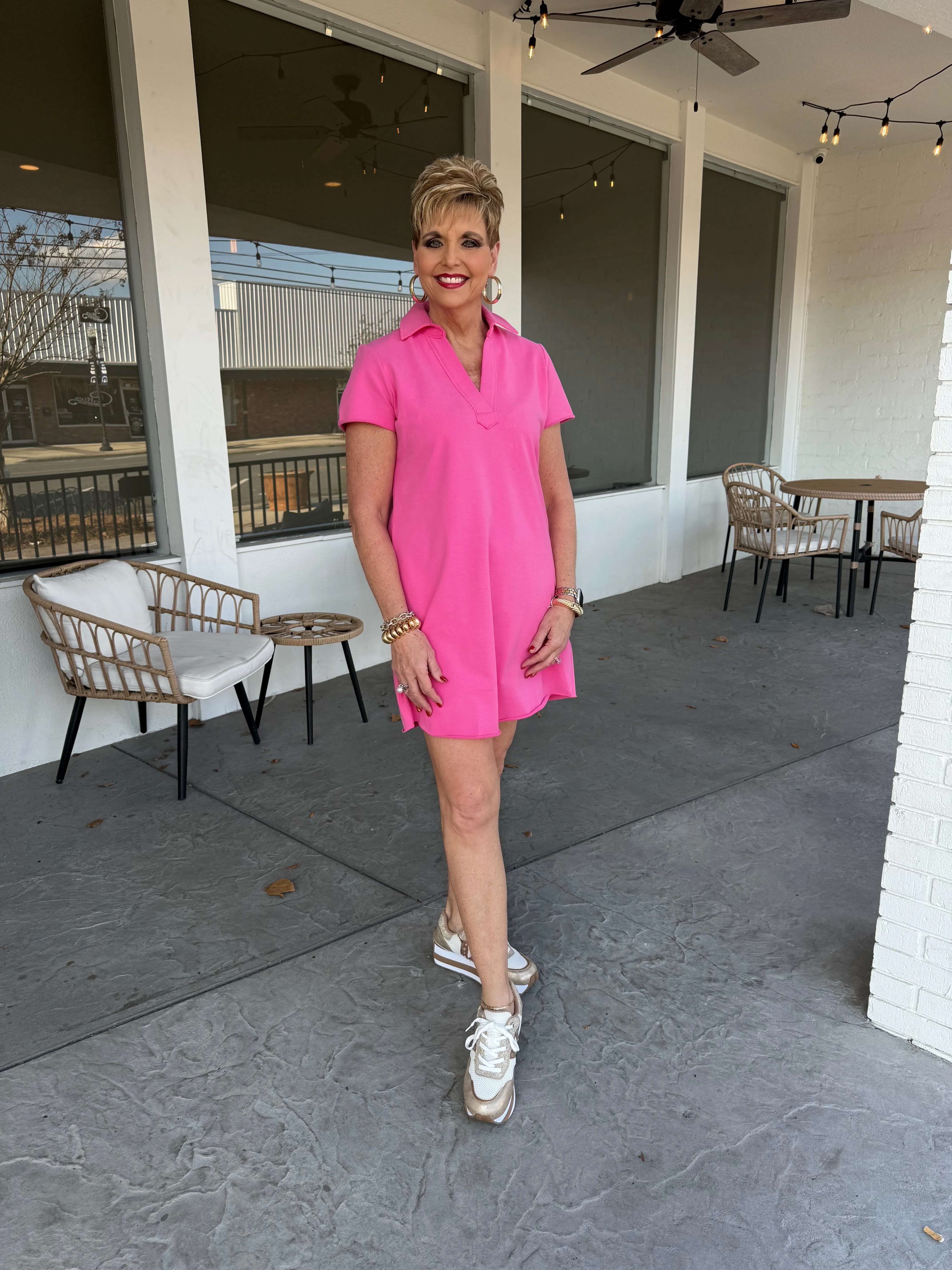 BOHO CHIC- Bubble Gum Pink Dress W/ Collar