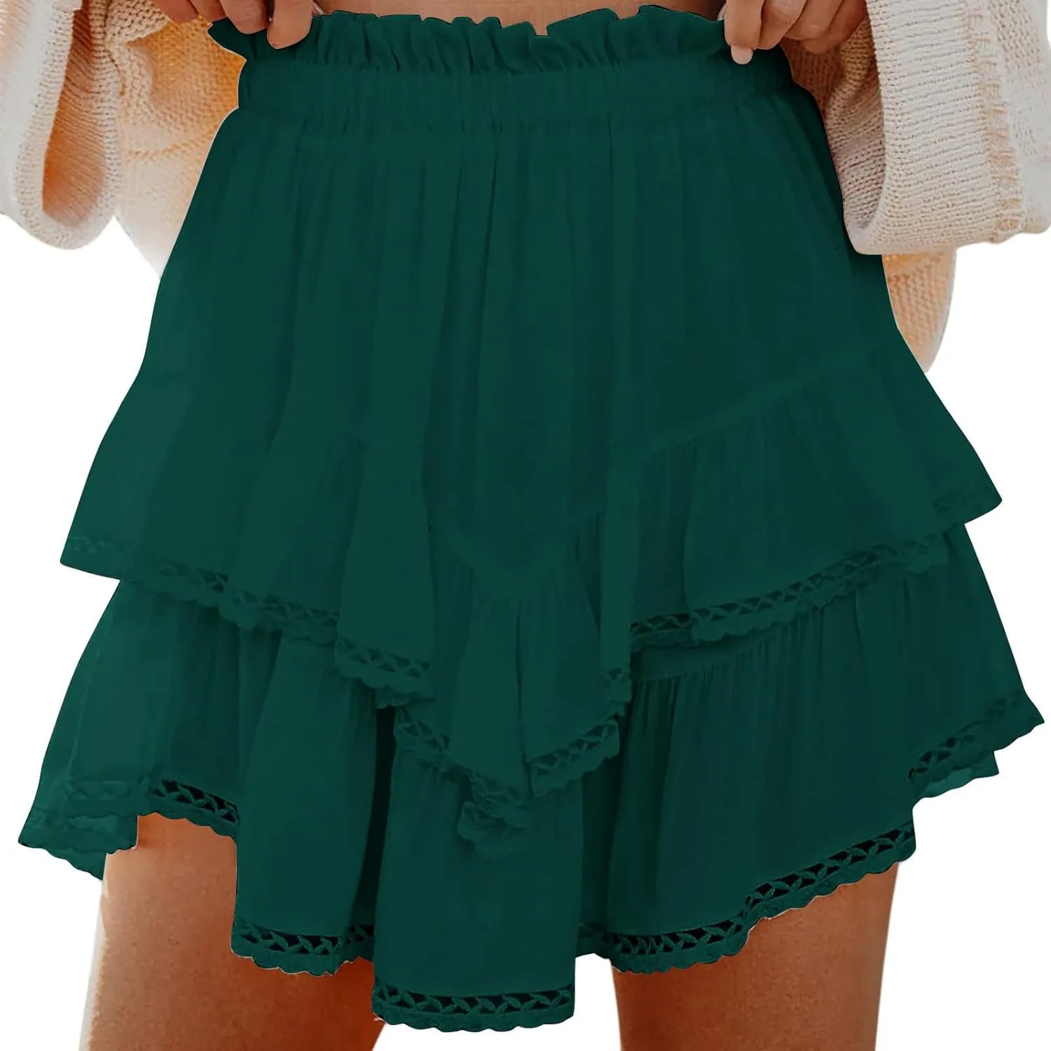 Borniu Tennis Skirt Knee Length High Waist Skort Skirts for Women Golf Pleated Flowy Swing Layering Ruffle Mini Skirt Summer