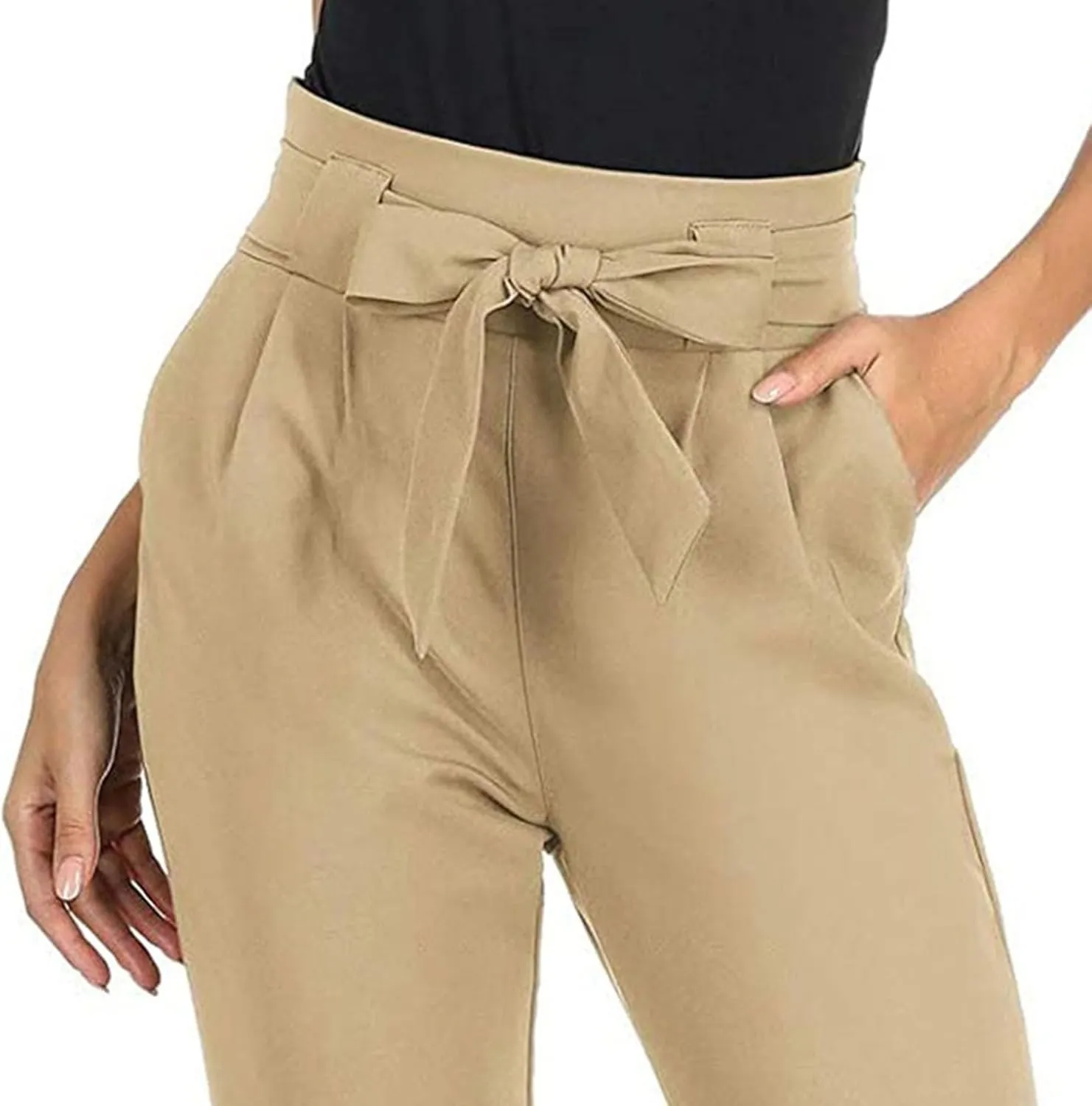 Business Casual Outfits for Women High Waist Pencil Pants with Pockets Bow-Knot Cropped Paper Bag Pants for Work