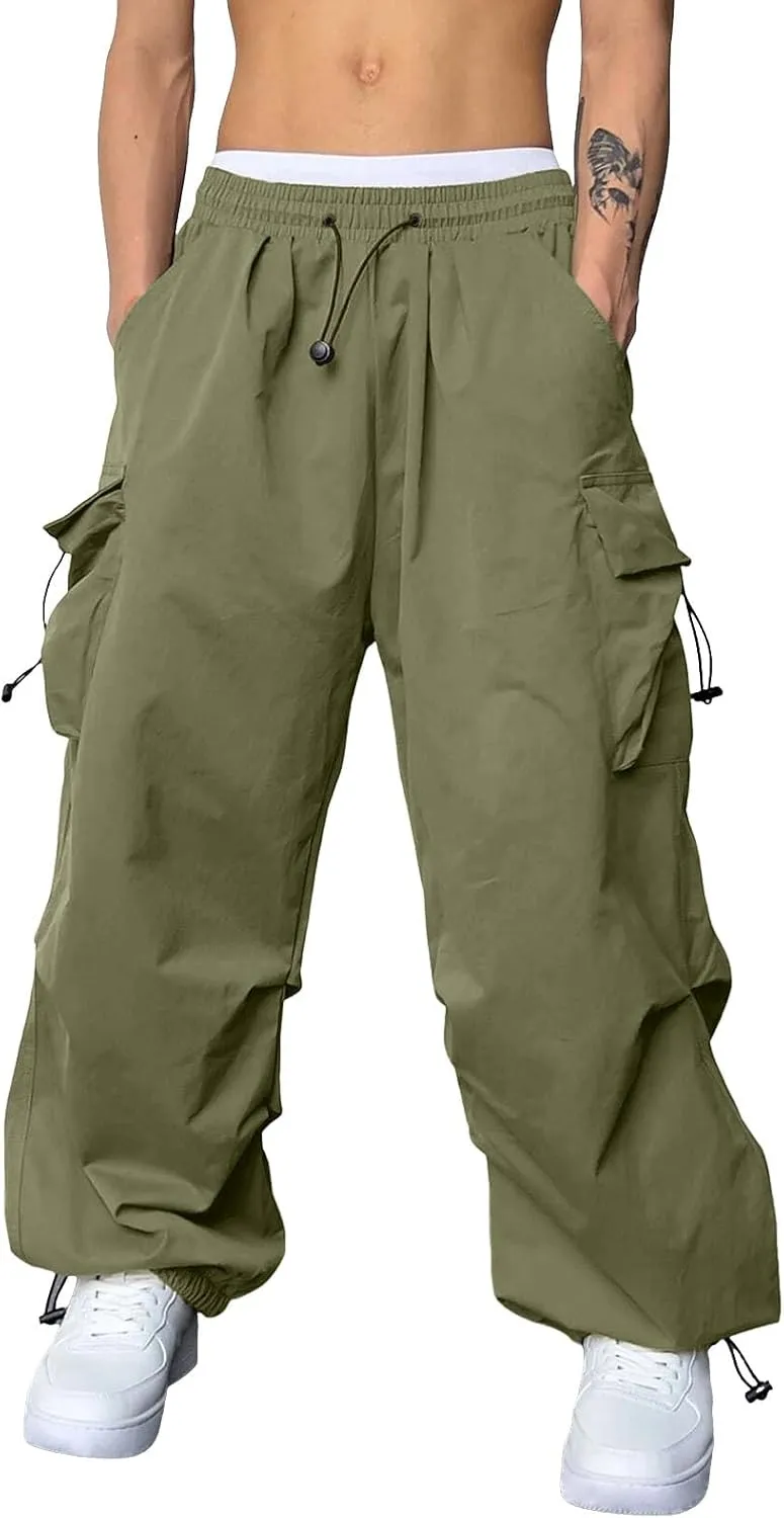 Cargo Pant for Men Drawstring Elastic Waist Multi Pockets Casual Stretch Combat Work Pants