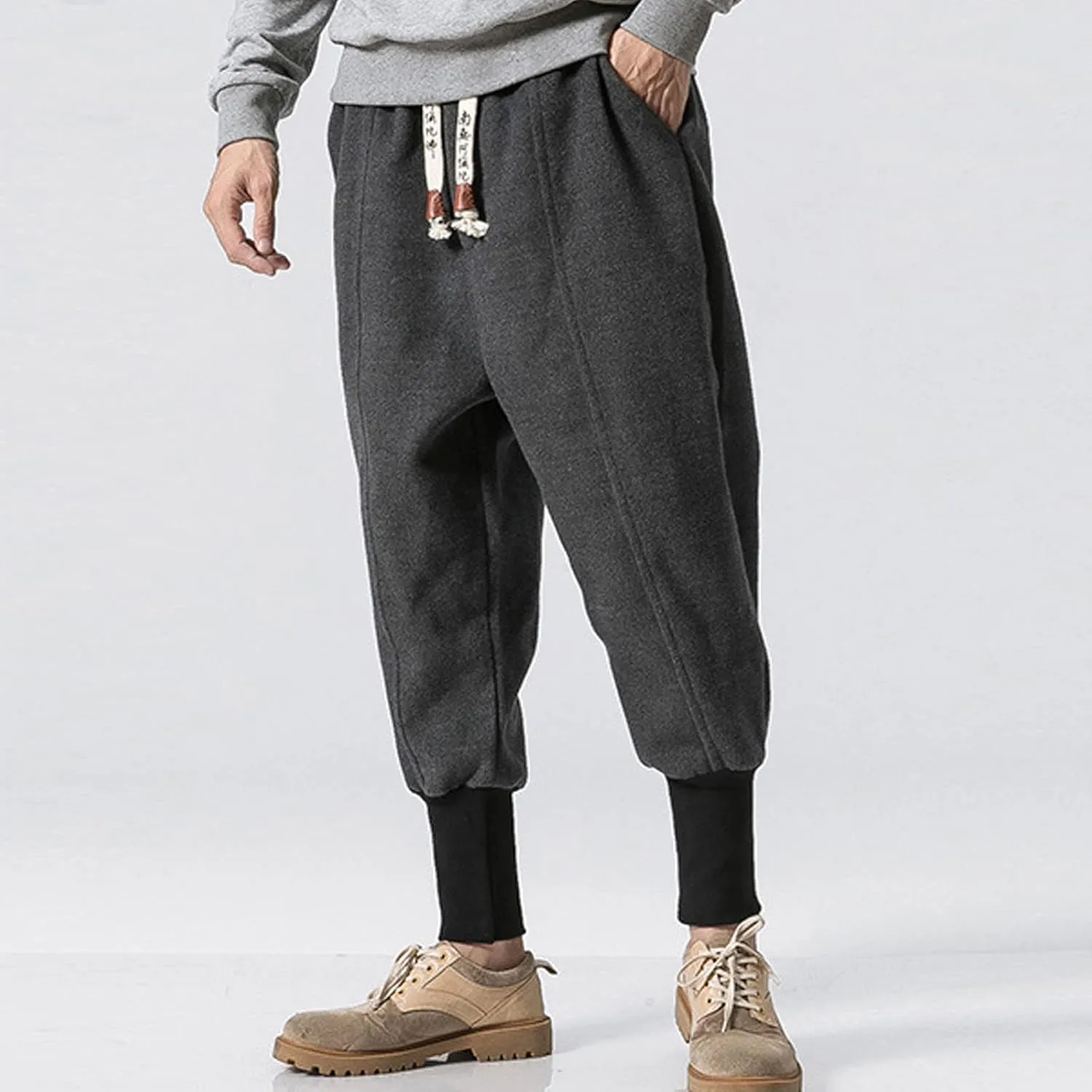 Cargo Pants for Men Relaxed Fit Mens Cargo Pants Waist Solid Color Pants Pocket Loose Fleece Casual Pants Men Fashion
