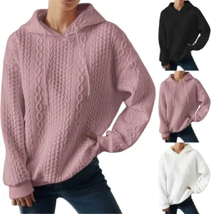 Casual Sweatshirt for Women Crewneck Pullover Tops Solid Jacquard Drawstring Hoodies Fall Loose Long Sleeve Blouse