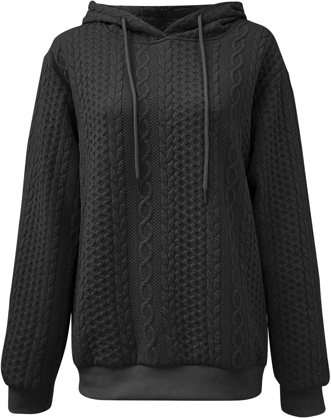 Casual Sweatshirt for Women Crewneck Pullover Tops Solid Jacquard Drawstring Hoodies Fall Loose Long Sleeve Blouse