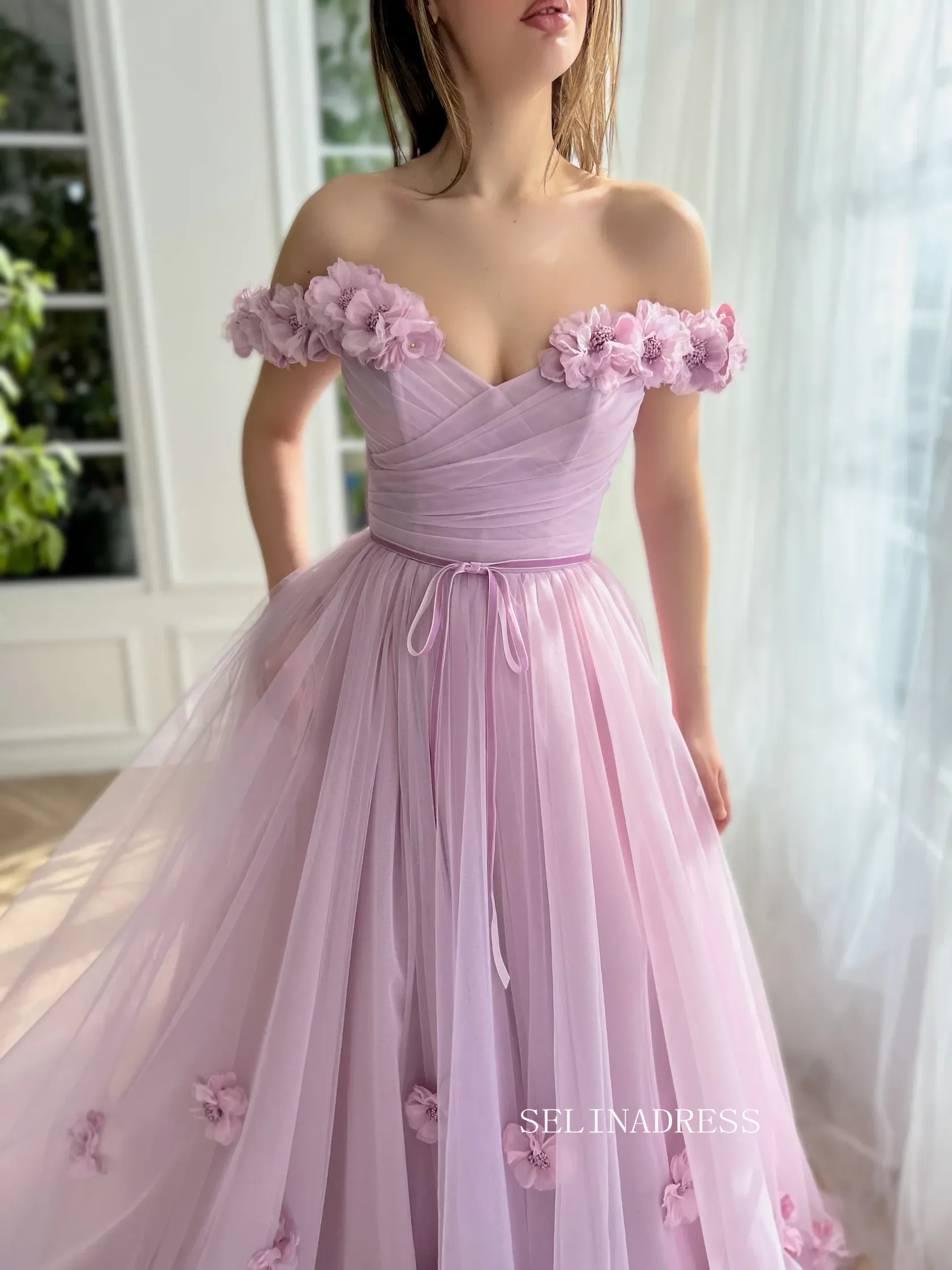 Chic A-line Off-the-shoulder Long Prom Dress Elegant Dusty Rose Evening Gown #OPW031