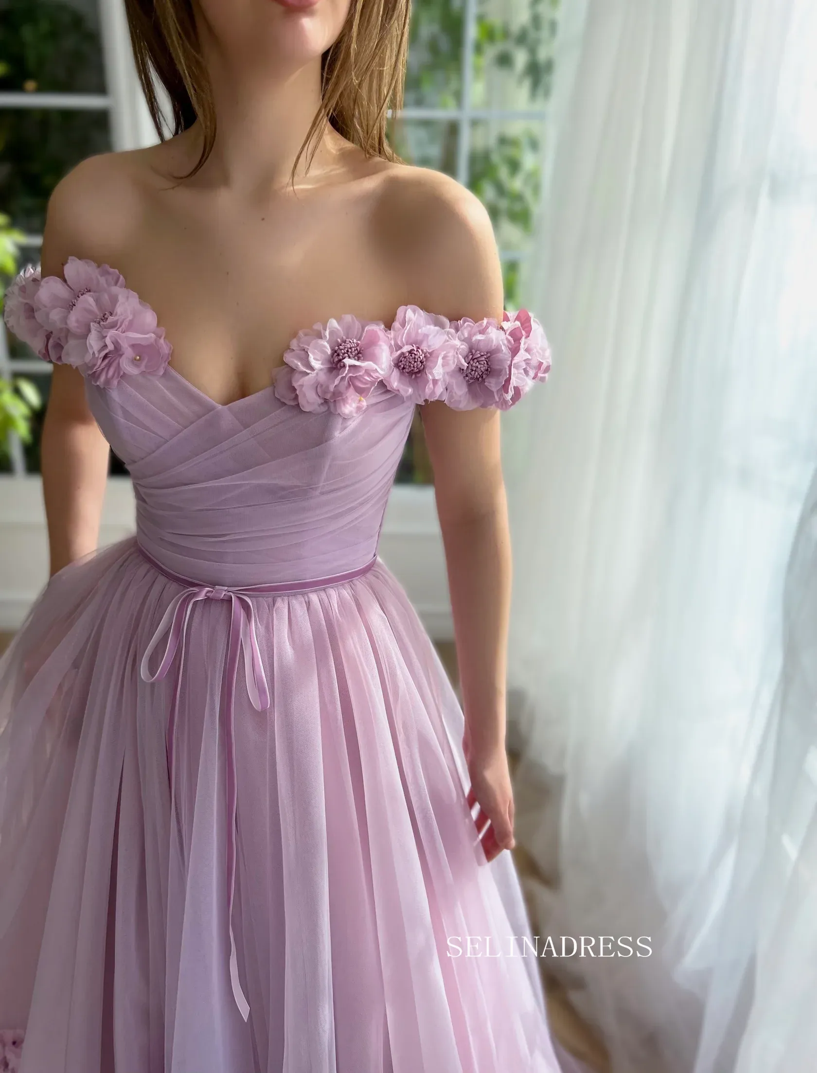 Chic A-line Off-the-shoulder Long Prom Dress Elegant Dusty Rose Evening Gown #OPW031