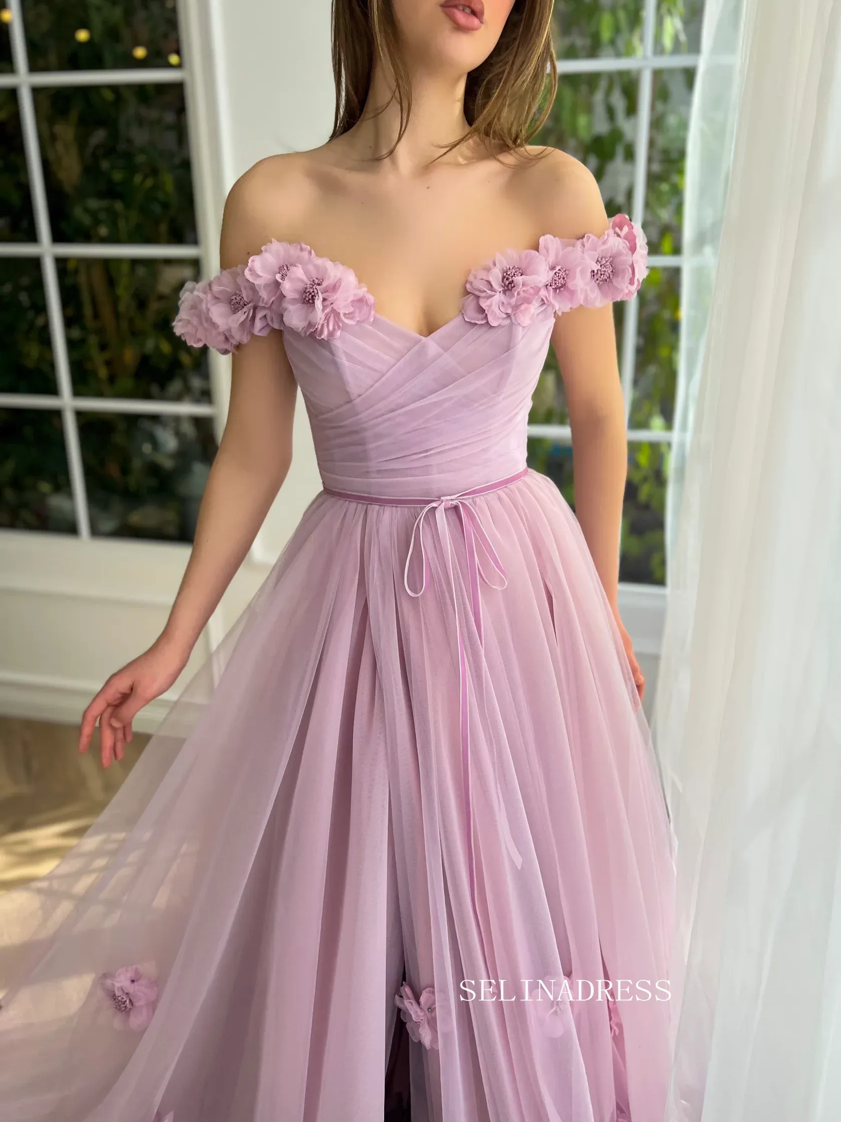 Chic A-line Off-the-shoulder Long Prom Dress Elegant Dusty Rose Evening Gown #OPW031