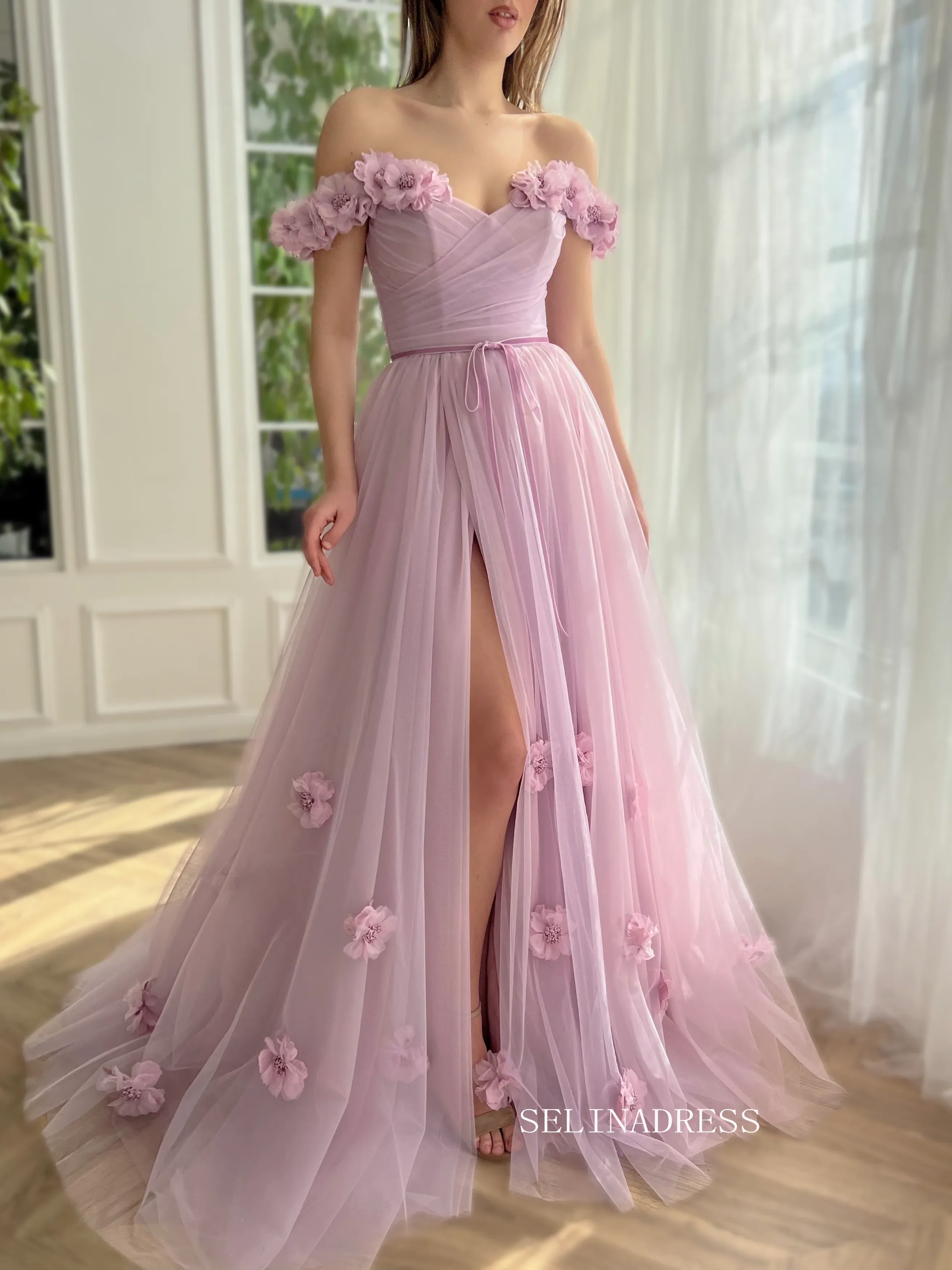 Chic A-line Off-the-shoulder Long Prom Dress Elegant Dusty Rose Evening Gown #OPW031