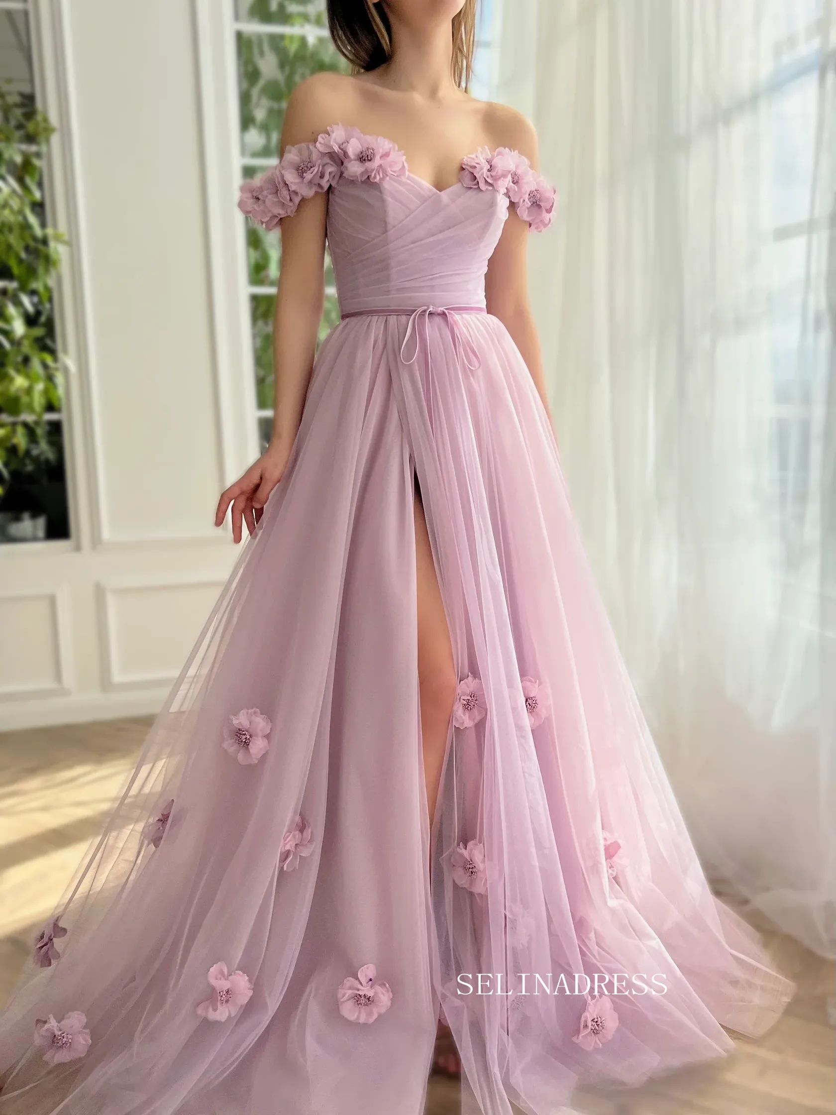 Chic A-line Off-the-shoulder Long Prom Dress Elegant Dusty Rose Evening Gown #OPW031