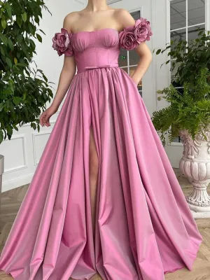 Chic A-line Off-the-shoulder Long Prom Dresses With Floral Cheap Evening Dress MHL185