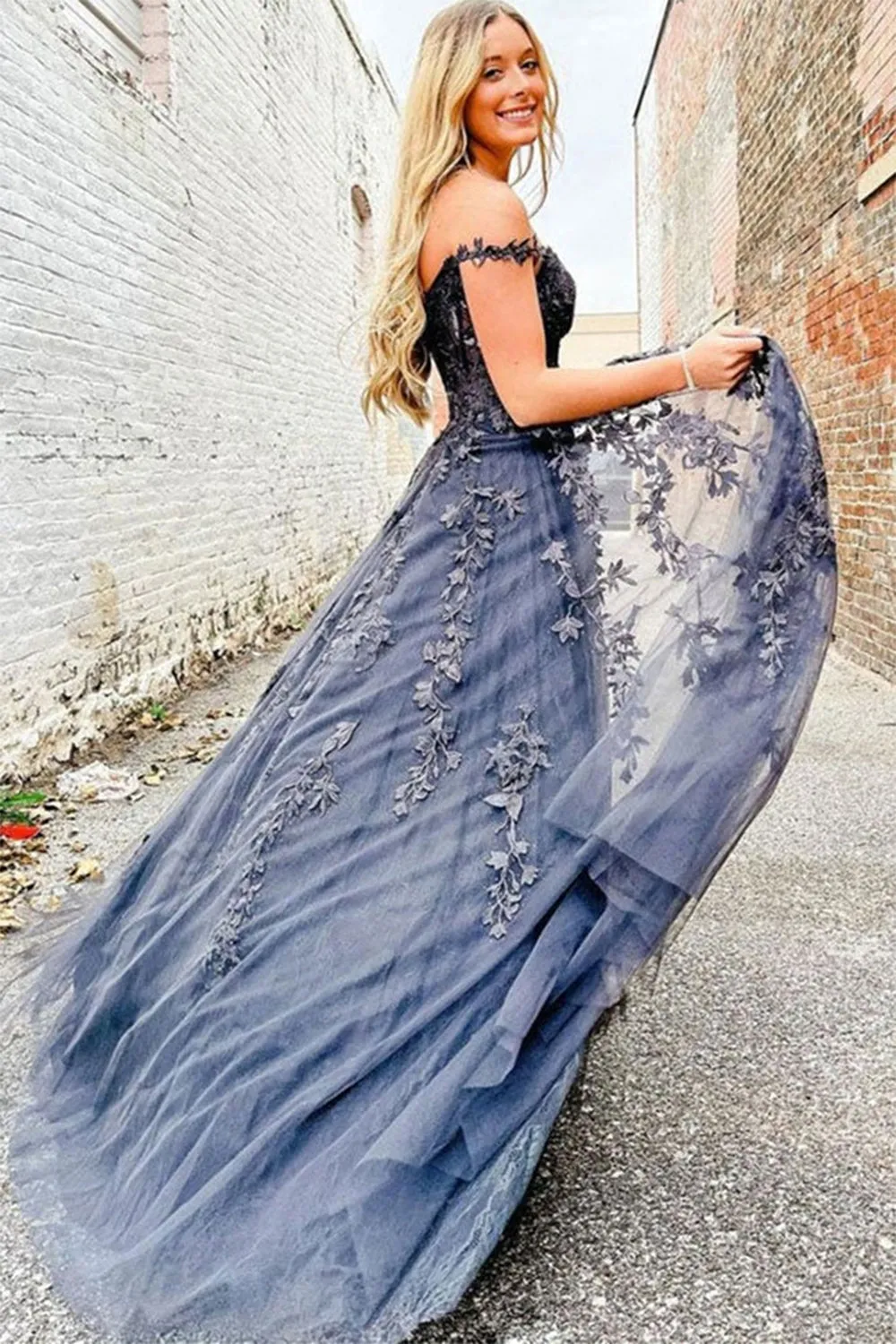 Chic A-Line Spaghetti Straps Hot Pink Applique Lace Prom Dress Elegant Party Dress #LOP001