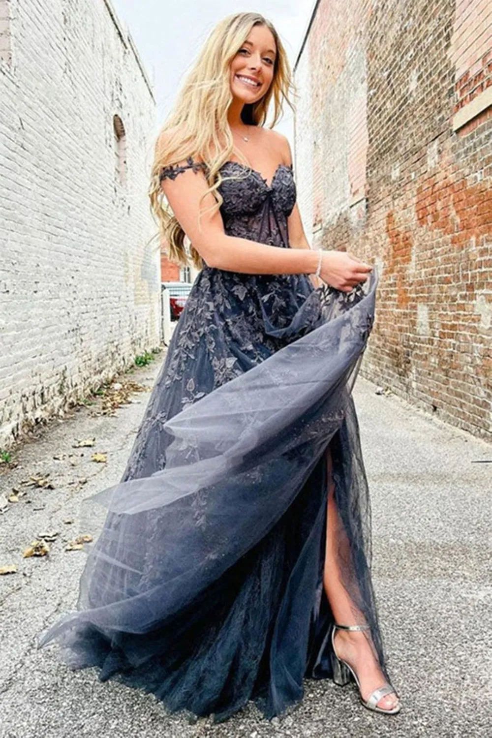 Chic A-Line Spaghetti Straps Hot Pink Applique Lace Prom Dress Elegant Party Dress #LOP001