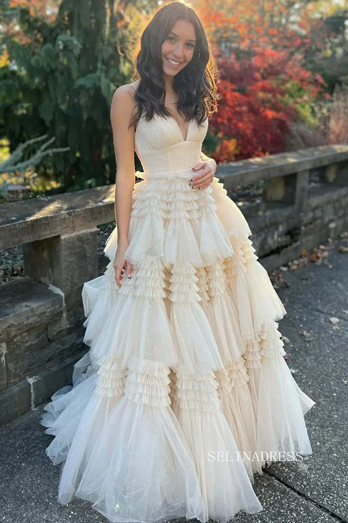 Chic A-line Spaghetti Straps Princess Prom Dresses Long Evening Dresses MLK04883