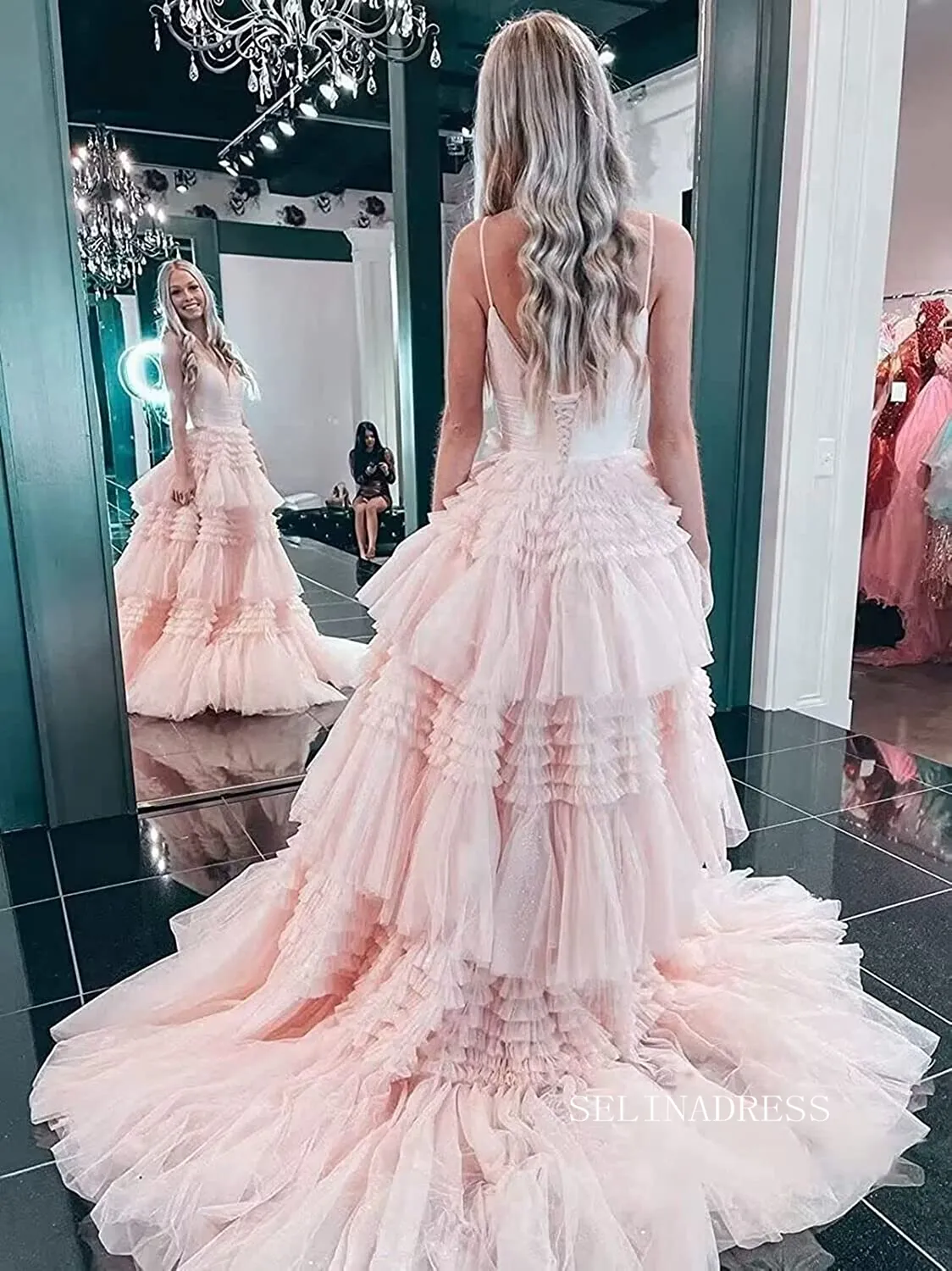Chic A-line Spaghetti Straps Princess Prom Dresses Long Evening Dresses MLK04883