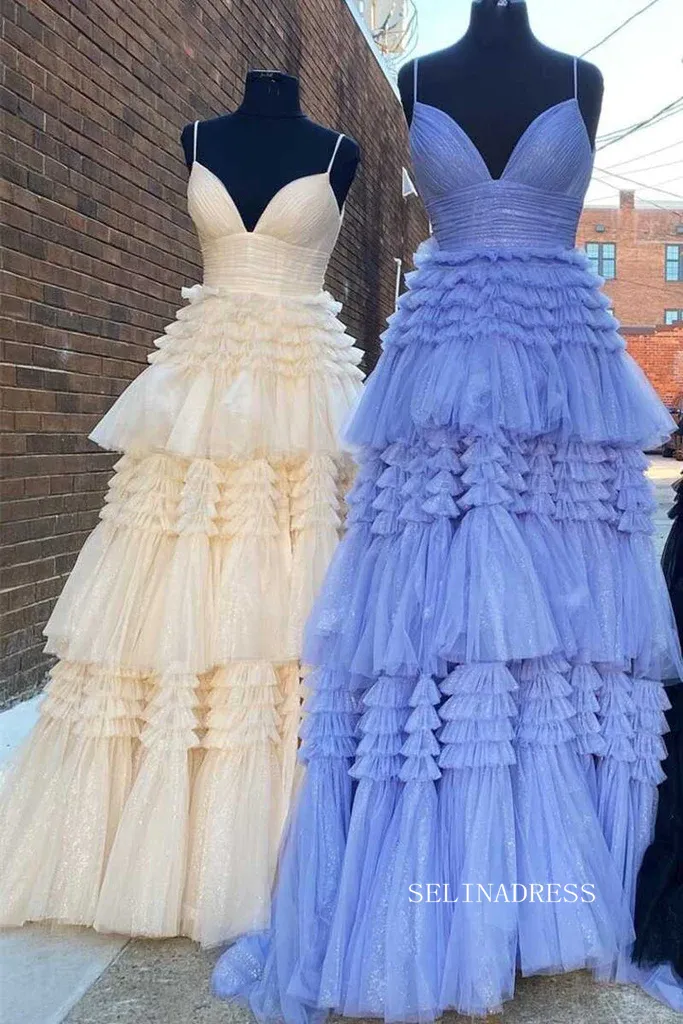 Chic A-line Spaghetti Straps Princess Prom Dresses Long Evening Dresses MLK04883