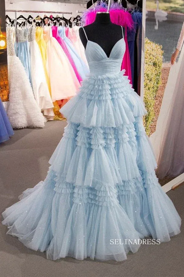 Chic A-line Spaghetti Straps Princess Prom Dresses Long Evening Dresses MLK04883